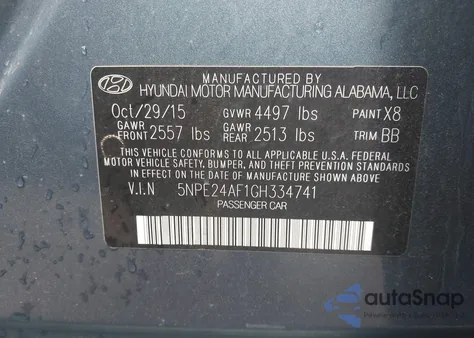 2016 Hyundai Sonata Se z USA, uszkodzony, nr VIN 5NPE24AF1GH334741